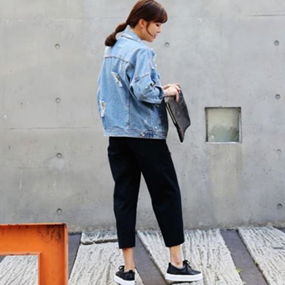  Distressed Pearl Bead Jean Denim Vintage Jacket - Picture 4 of 8